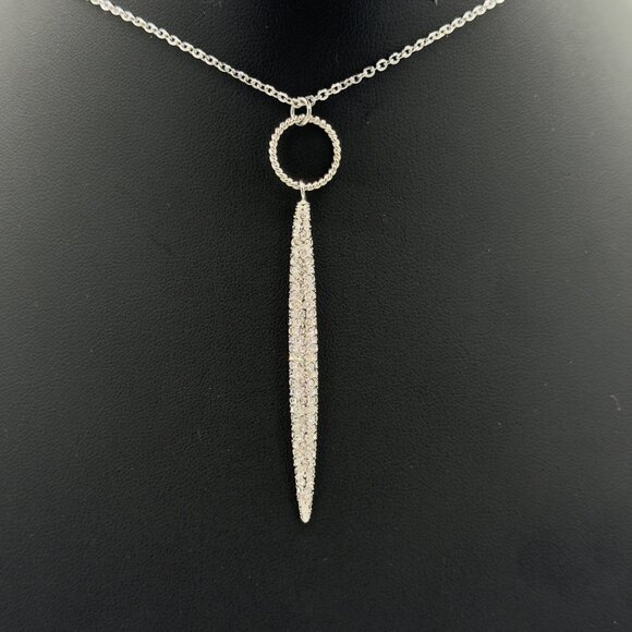 TCS Touchstone Crystal Bar Pendant Necklace Clear Silver Tone Elongated 34" - Picture 4 of 12